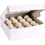 Boîte à friandises de fête à fenêtre carrée pour gâteau, blanc, 14 po, pour transporter des gâteaux/petits gâteaux/biscuits/produits de boulangerie Front_Angled_Right