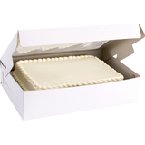 Rectangle Window Half-Sheet Cake Treat Party Box, White, 21-in, for Carrying Cake/Cupcakes/Cookies/Baked Goods Front_Angled_Right