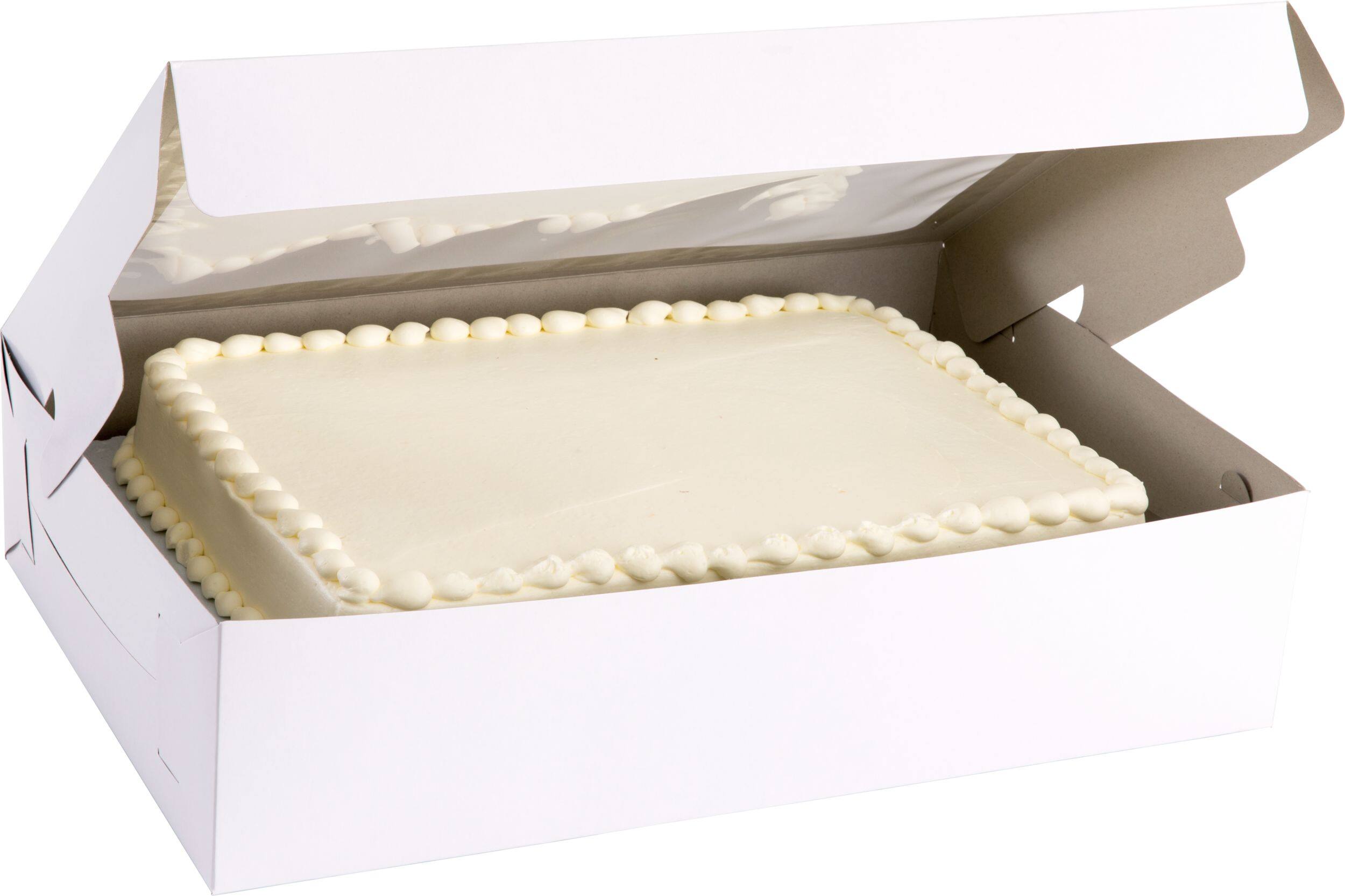 Boîte à friandises de fête à fenêtre rectangulaire pour gâteau demi-format, blanc, 21 po, pour transporter des gâteaux/petits gâteaux/biscuits/produits de boulangerie Front_Angled_Right