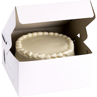Boîte à friandises de fête carrée pour gâteau, blanc, 10 po, pour transporter des gâteaux/petits gâteaux/biscuits/produits de boulangerie Front_Angled_Right