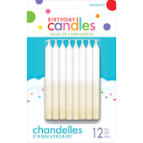 Bougies en cire ombrée scintillante, blanc/or, 3,25 po, paq. 12, pour fête d'anniversaire Front_Flat