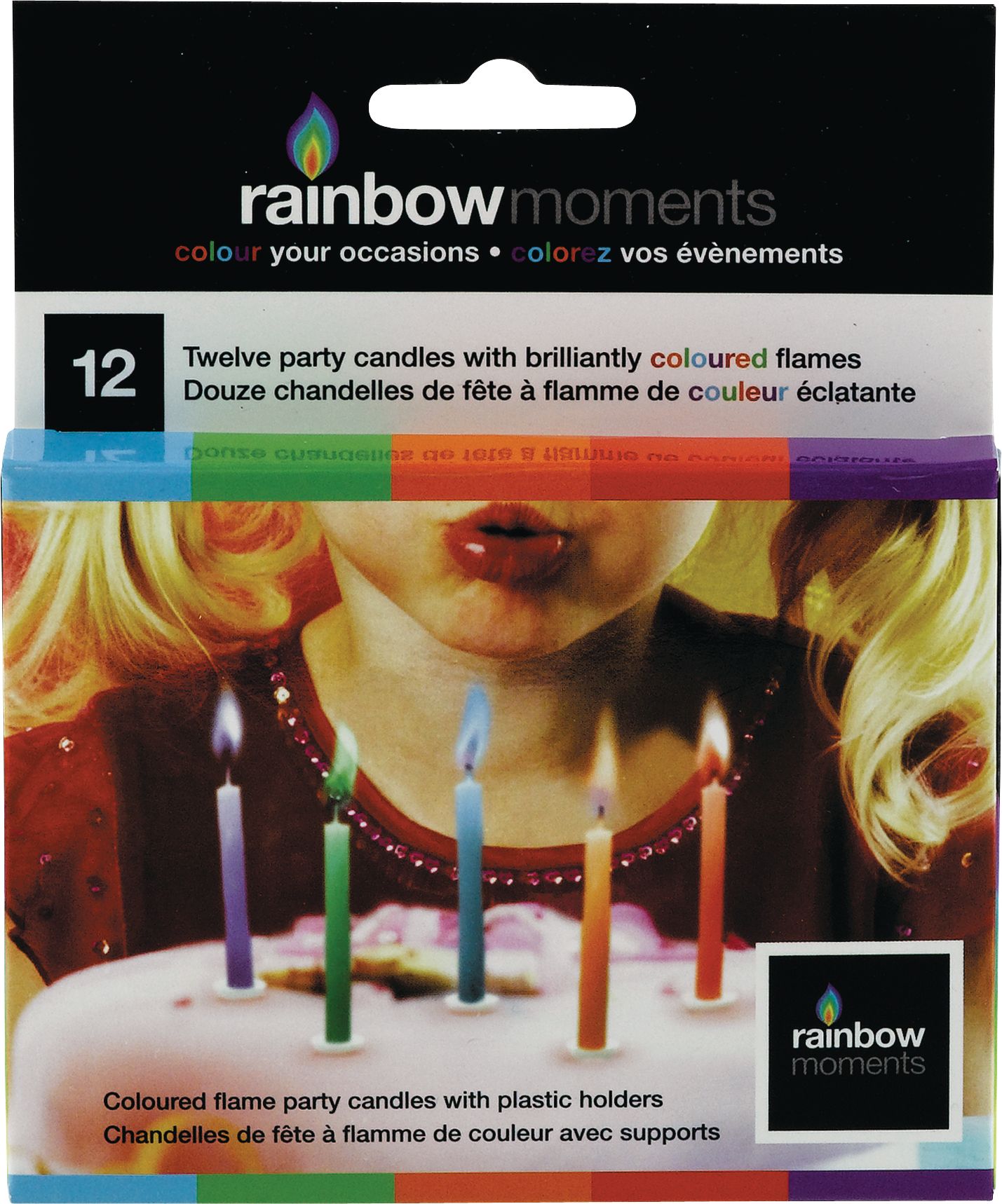 Bougies en cire à flamme colorée, multicolore, 4,75 po, paq. 12, pour fête d'anniversaire Front_Flat