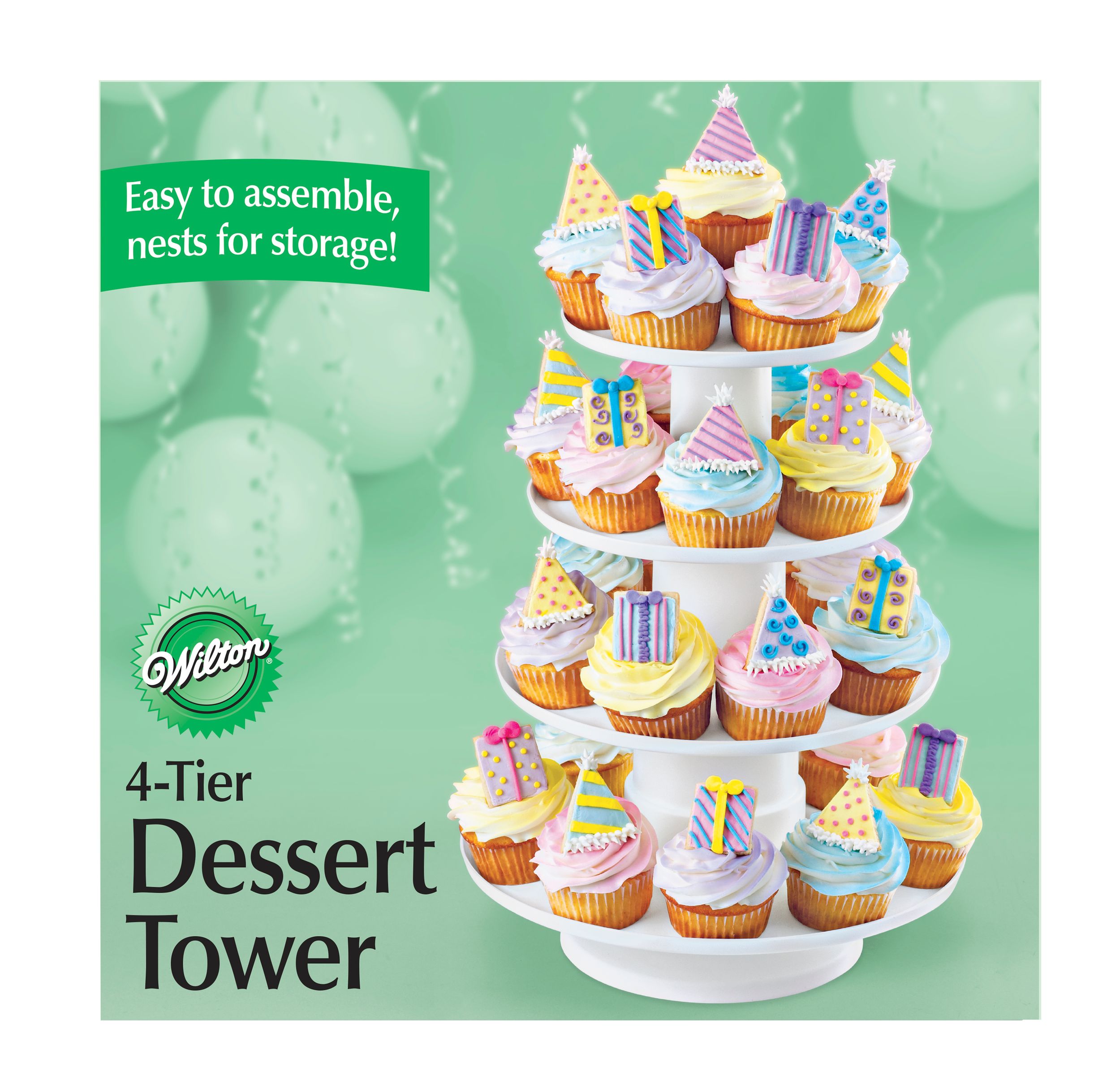 Wilton 4-Tier Treat Stand, White, 12-in, for Treat Display Birthday/Baby Shower/Wedding/Anniversary Front_Flat