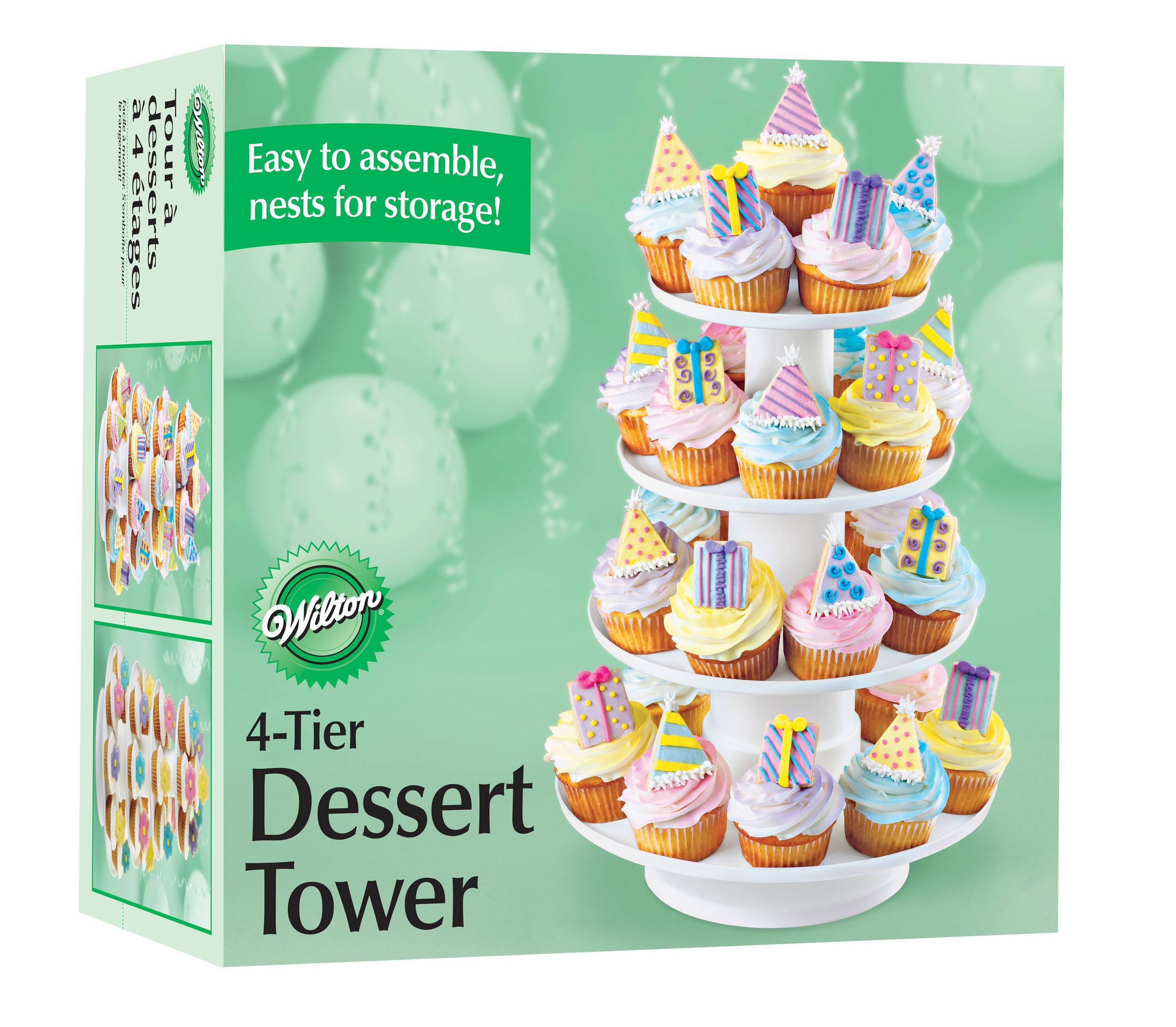 Wilton 4-Tier Treat Stand, White, 12-in, for Treat Display Birthday/Baby Shower/Wedding/Anniversary Front_Angled_Right