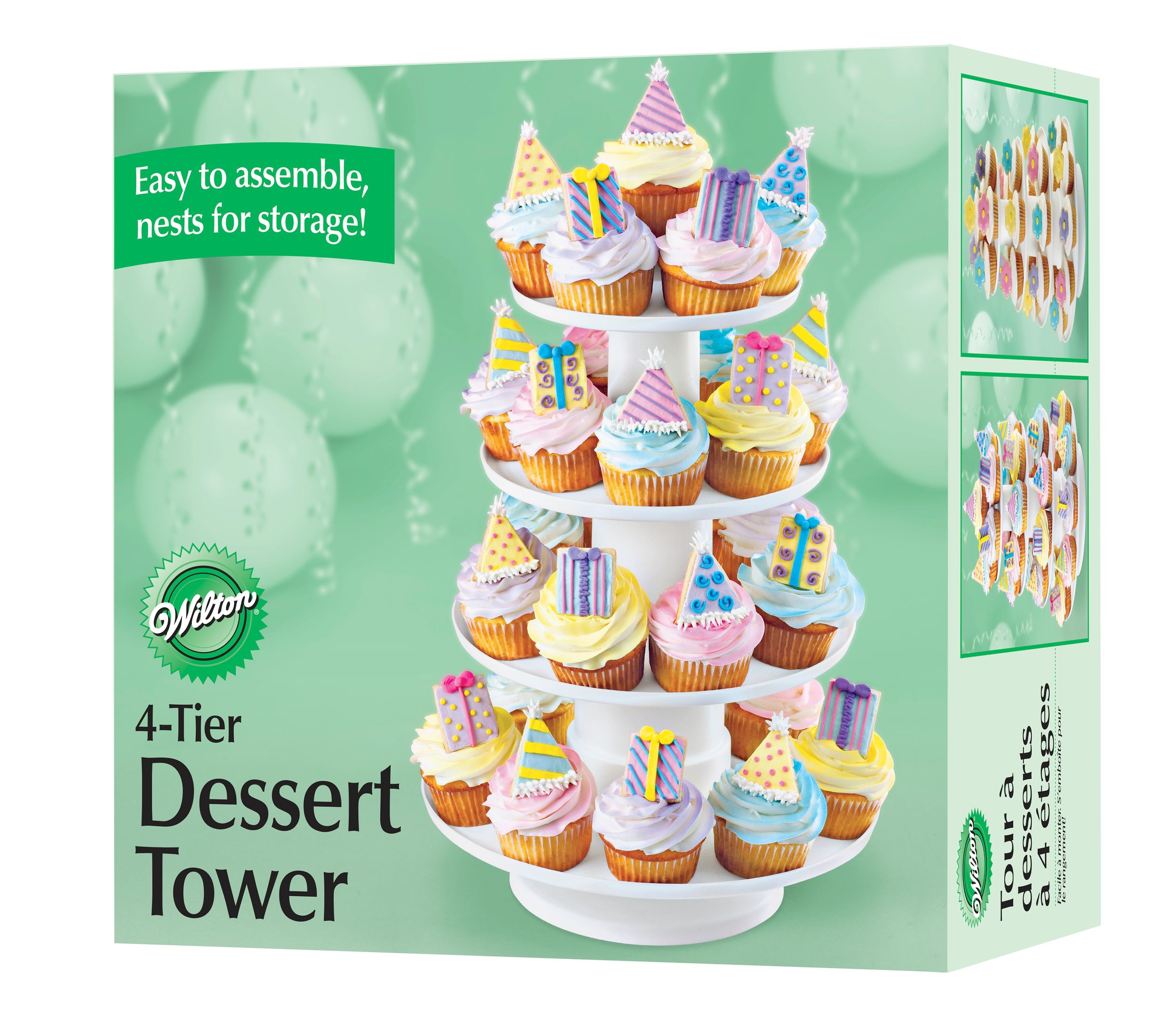 Présentoir à friandises à 4 niveaux Wilton, blanc, 12 po, pour fête d'anniversaire/fête prénatale/mariage/anniversaire Front_Three_Fourths_Angled_Left