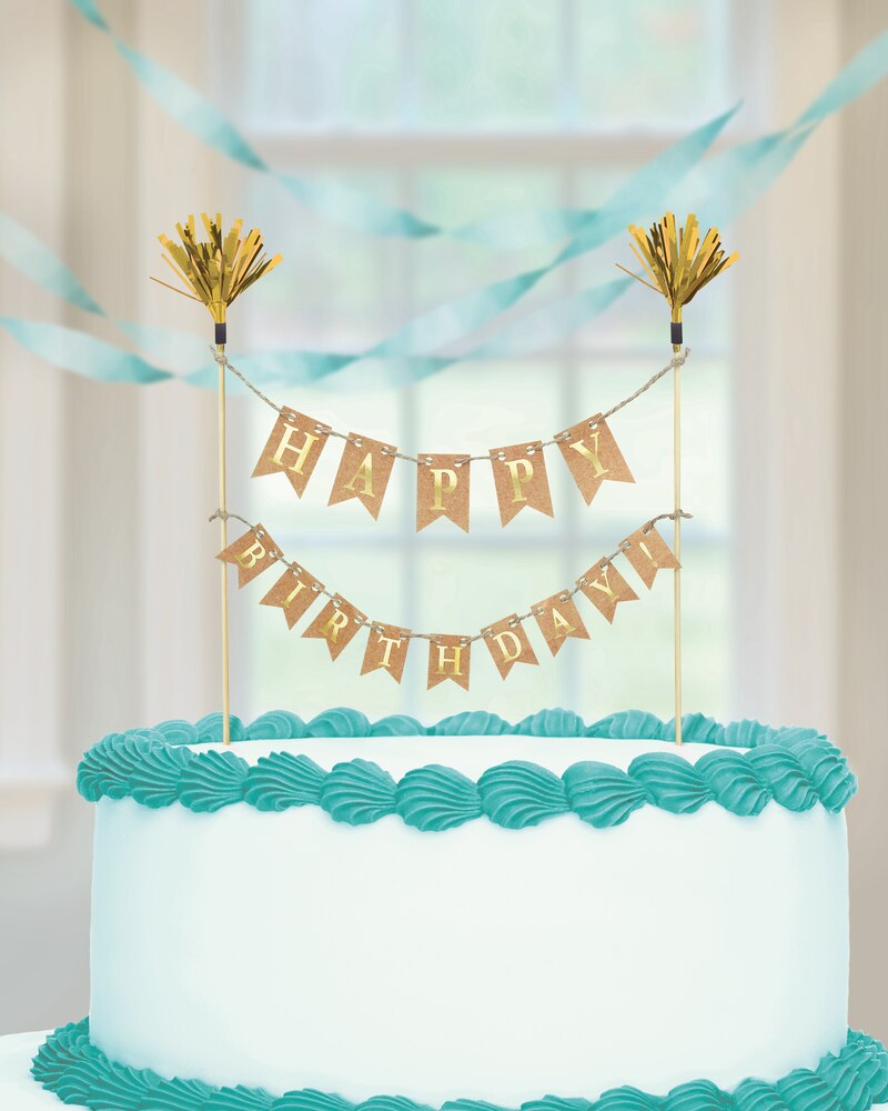 Gold Happy Birthday Pennant Banner Cake Topper | Party City