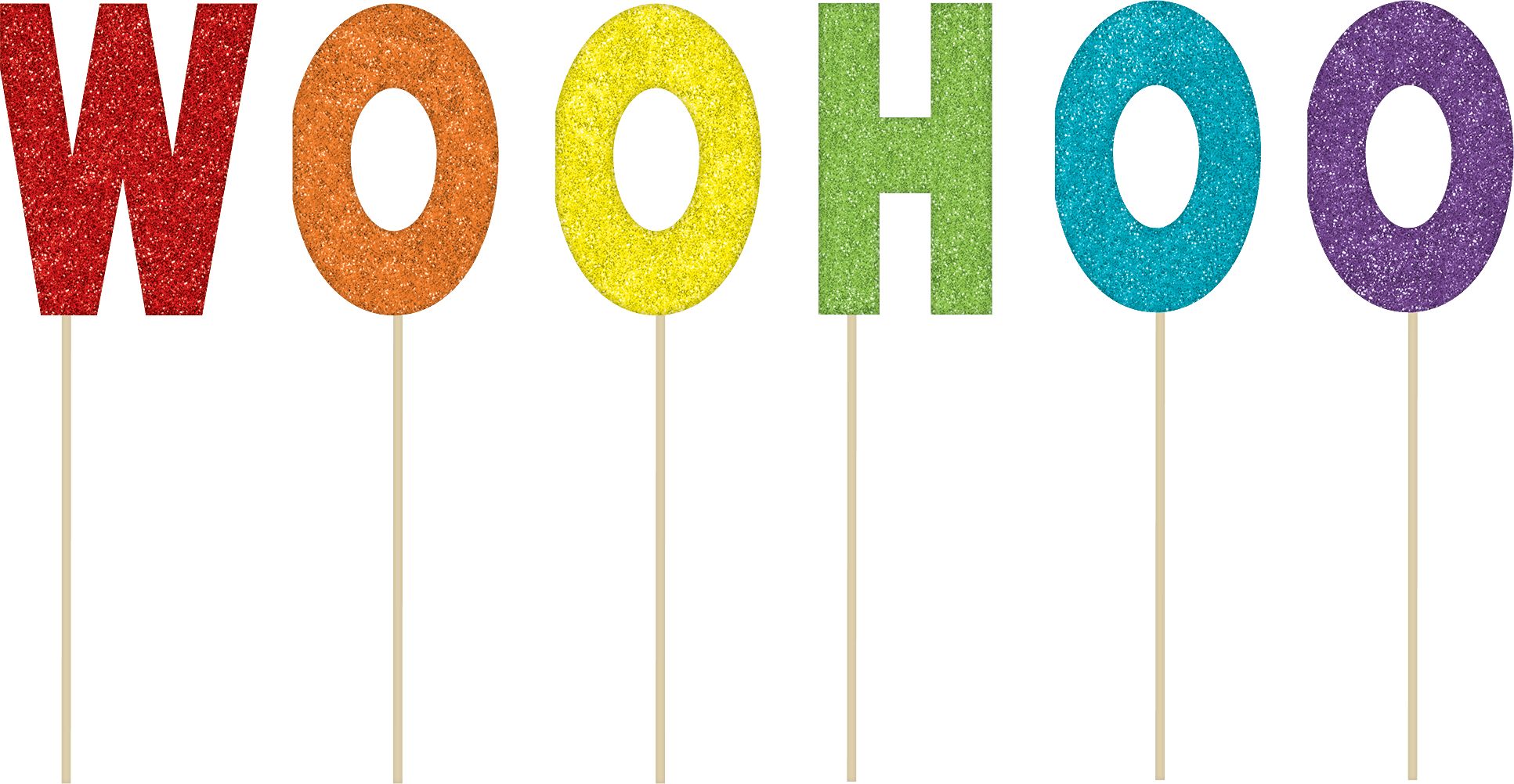 Glitter Woohoo Cake Picks, 6-pk Front_Flat