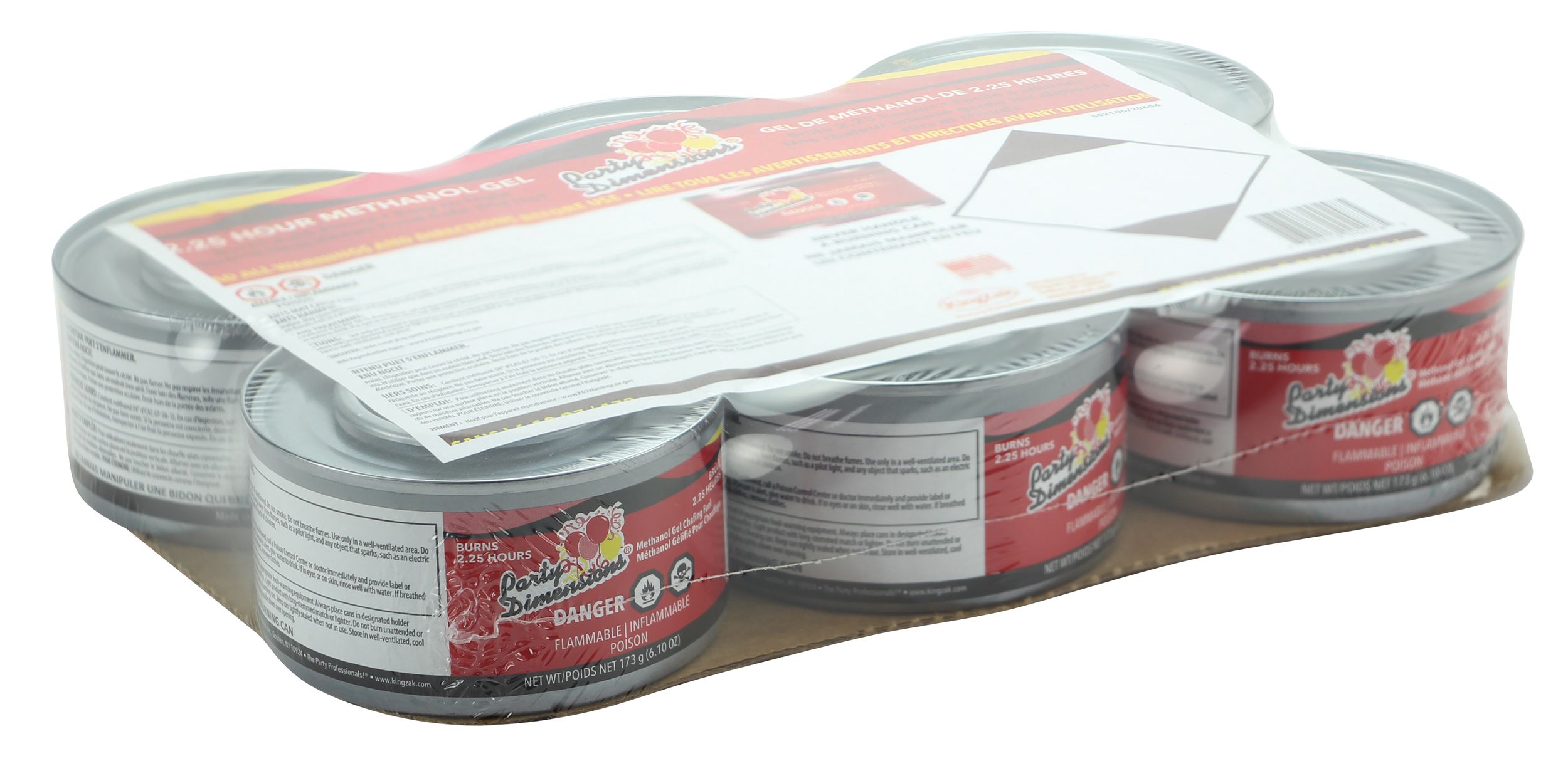 Bidons de carburant en gel de méthanol pour réchaud, argent, 6,1 oz, paq. 6, pour réchauffer les aliments Front_Three_Fourths_Angled_Left