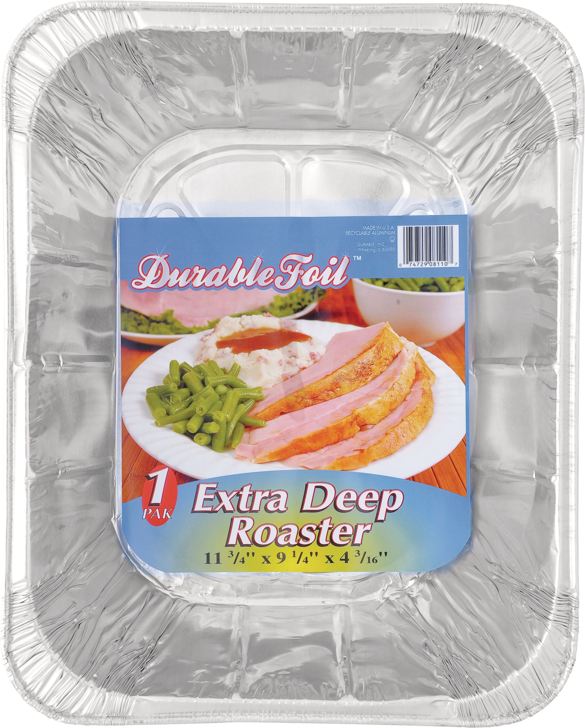 Foil Reusable Half Extra Deep Steam Baking Pan, Silver, 11-in, for Baking/Cooking/Steaming Overhead_Flat