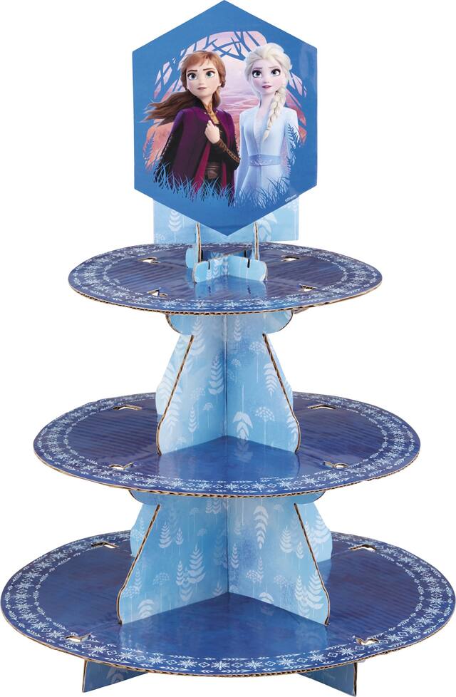 Disney Frozen Elsa & Anna Wilton 3-Tier Treat Stand, Blue, 11.7-16-in, for Treat Display Birthday Party Front_Flat