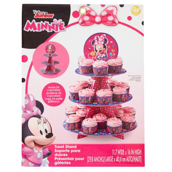 Disney Minnie Mouse Wilton 3-Tier Treat Stand, Pink/Purple, 11.7-16-in, for Treat Display Birthday Party Front_Flat