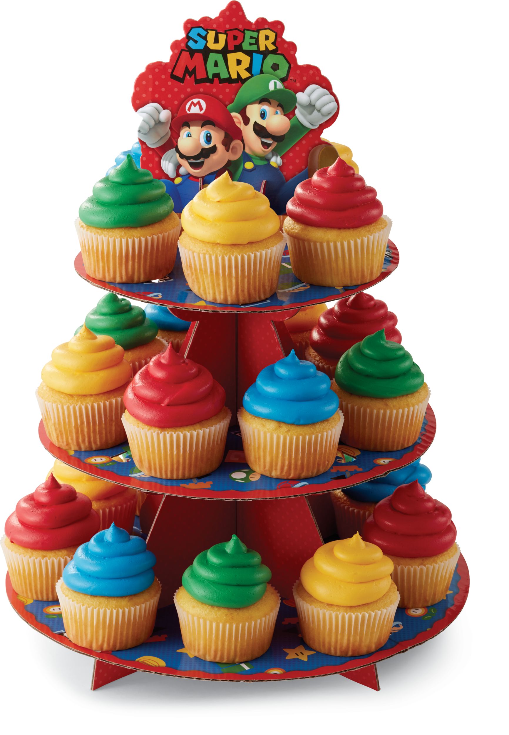 Support à friandises à 3 niveaux Nintendo Super Mario Bros Mario & Luigi, rouge/bleu, 11,7 x 14 po, pour fête d'anniversaire Front_Elevated