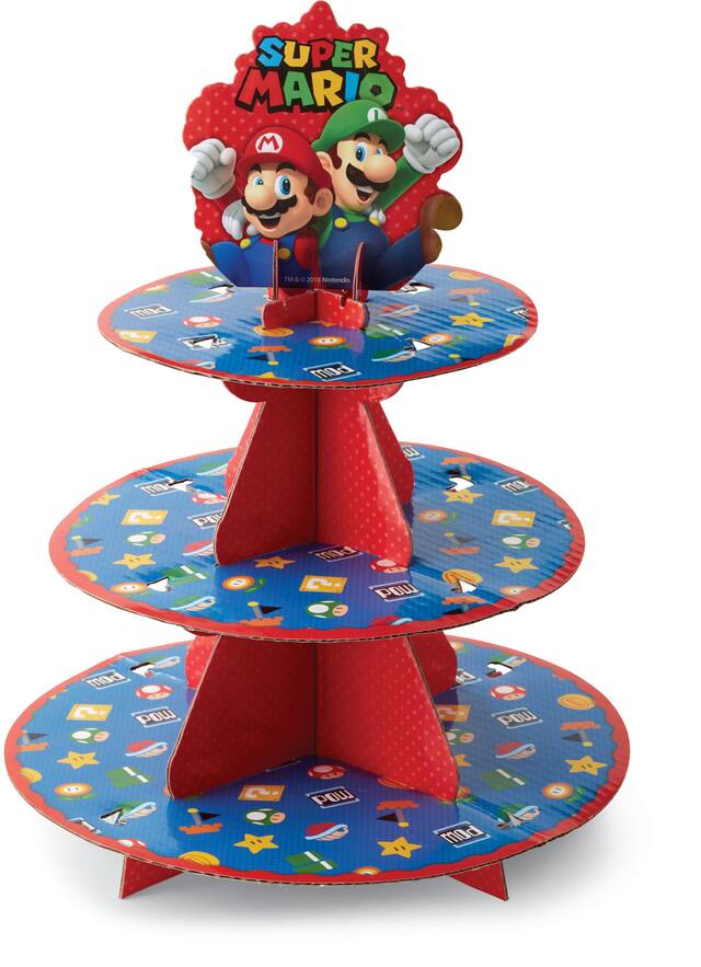 Support à friandises à 3 niveaux Nintendo Super Mario Bros Mario & Luigi, rouge/bleu, 11,7 x 14 po, pour fête d'anniversaire Front_Elevated
