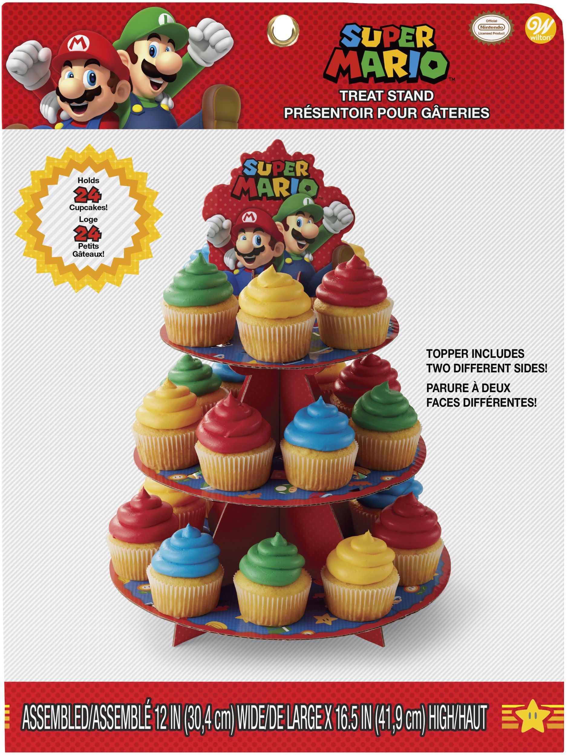 Support à friandises à 3 niveaux Nintendo Super Mario Bros Mario & Luigi, rouge/bleu, 11,7 x 14 po, pour fête d'anniversaire Front_Flat