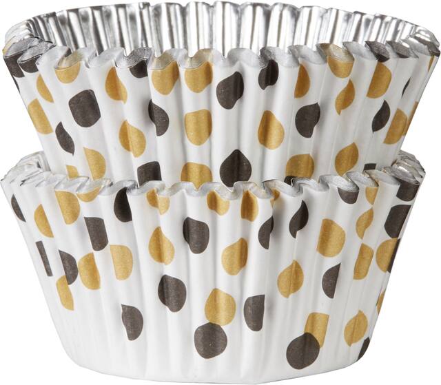 Polka Dot Foil Baking Cups, Black/Gold, 48-pk Front_Elevated