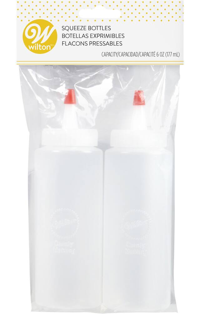Bouteilles compressibles en plastique Wilton, transparent, 6 oz, paq. 2, pour contenants à sauce/condiments Front_Flat