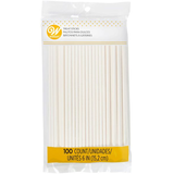Bâtons de sucette et gâteau-sucette Wilton, blanc, 6 po, paq. 100, pour cuisson/décoration de gâteau Front_Flat