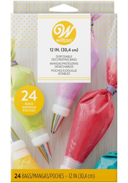 Wilton Disposable Piping Decorating Bag, Clear, 24-pk, for Baking/Cake Decoration Front_Flat