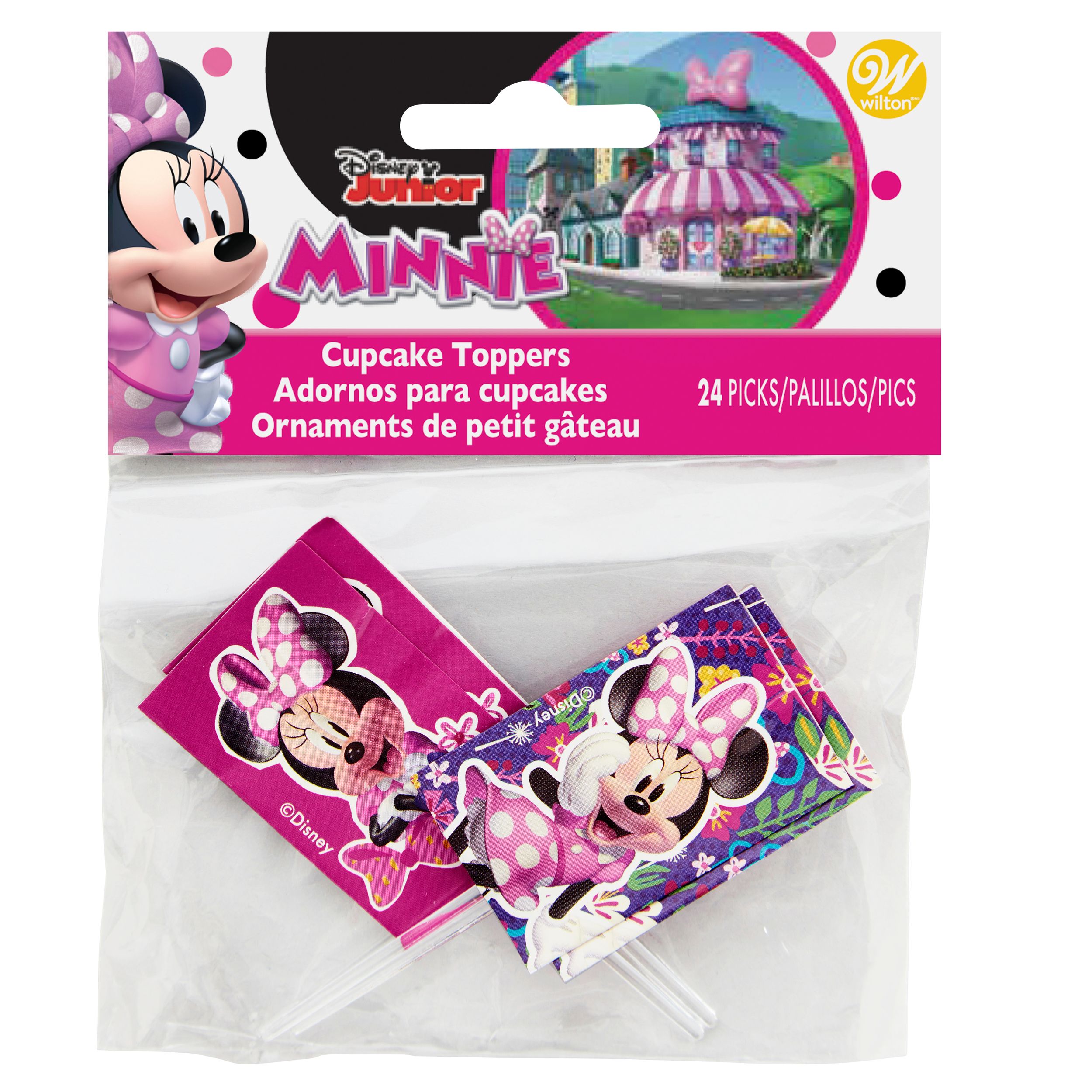 Cure-dents décoratifs pour friandises Wilton Disney Minnie Mouse, rose, 3 po, paq. 24, pour fête d'anniversaire Front_Flat