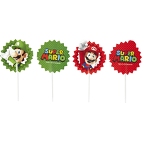 Cure-dents décoratifs pour friandises Wilton Super Mario Bros Mario & Luigi, vert/rouge, 3 po, paq. 24, pour fête d'anniversaire Composite_or_Mixed