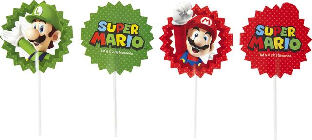 Wilton Nintendo Super Mario Bros Mario & Luigi Treat Party Picks, Green/Red, 3-in, 24-pk, for Birthday Party Composite_or_Mixed