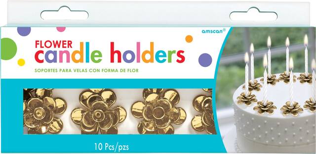 Gold Flower Candle Holder Cake Toppers, 10-pk Front_Flat