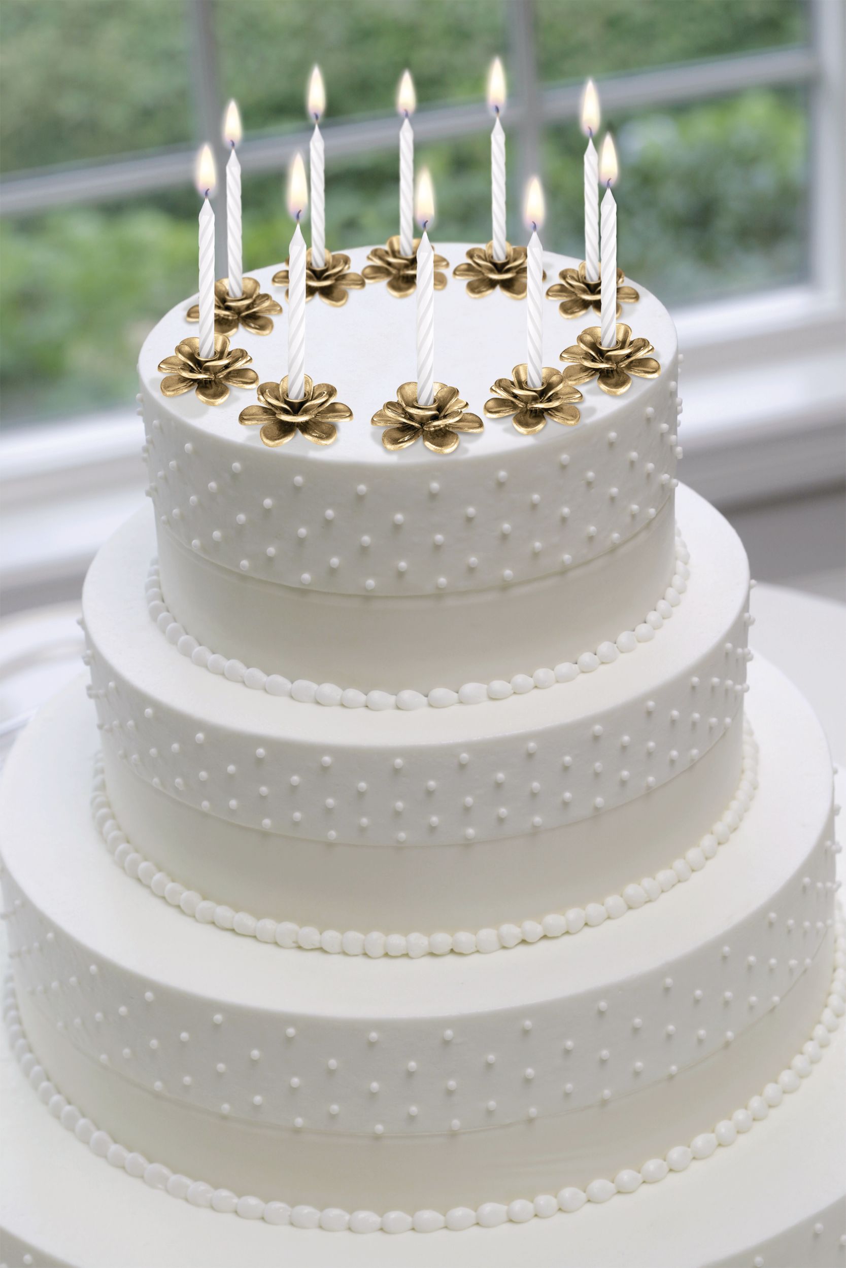 Gold Flower Candle Holder Cake Toppers, 10-pk Front_Elevated