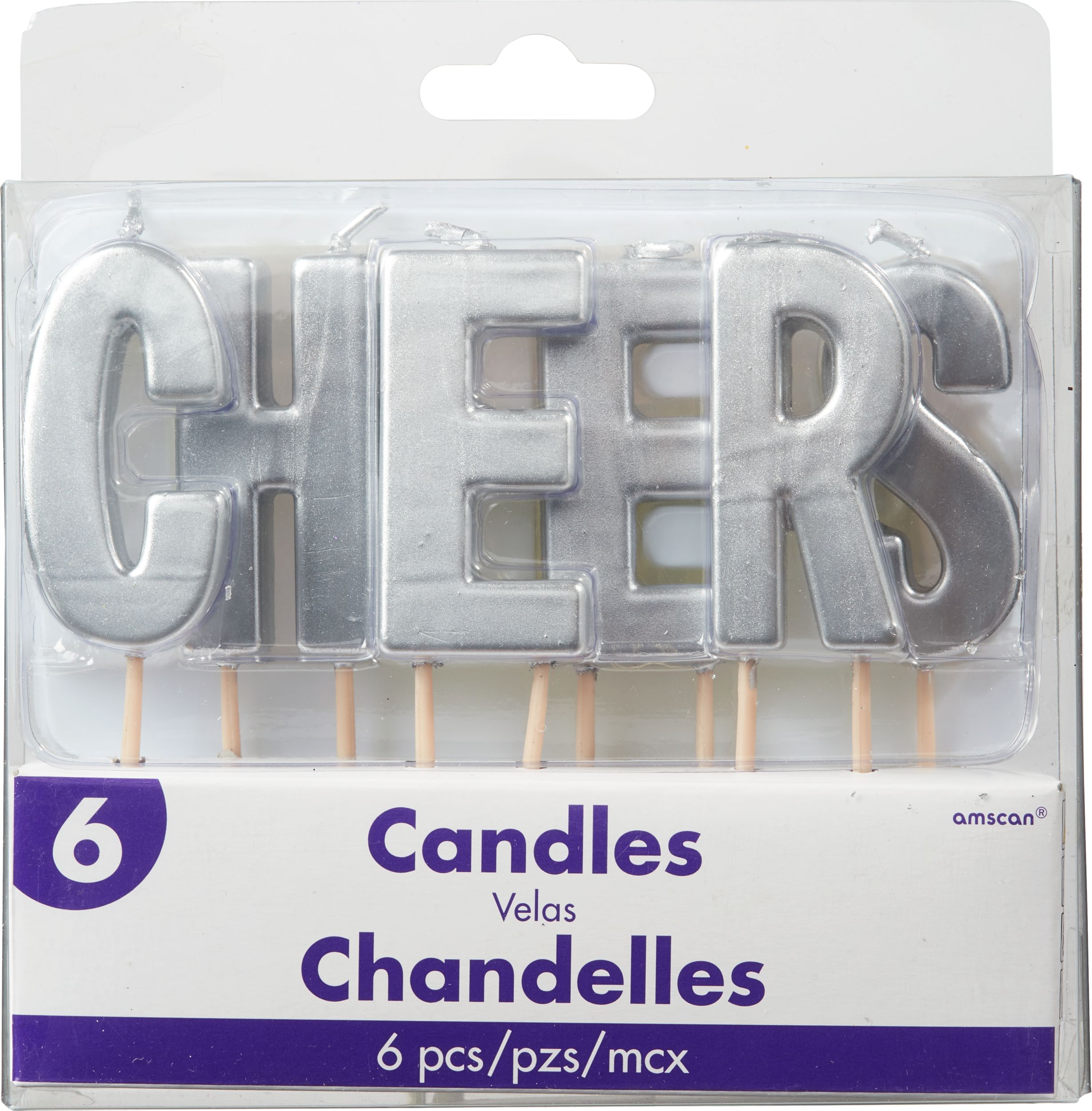 Cheers Toothpick Candle Set, Silver, 6-pc Front_Flat