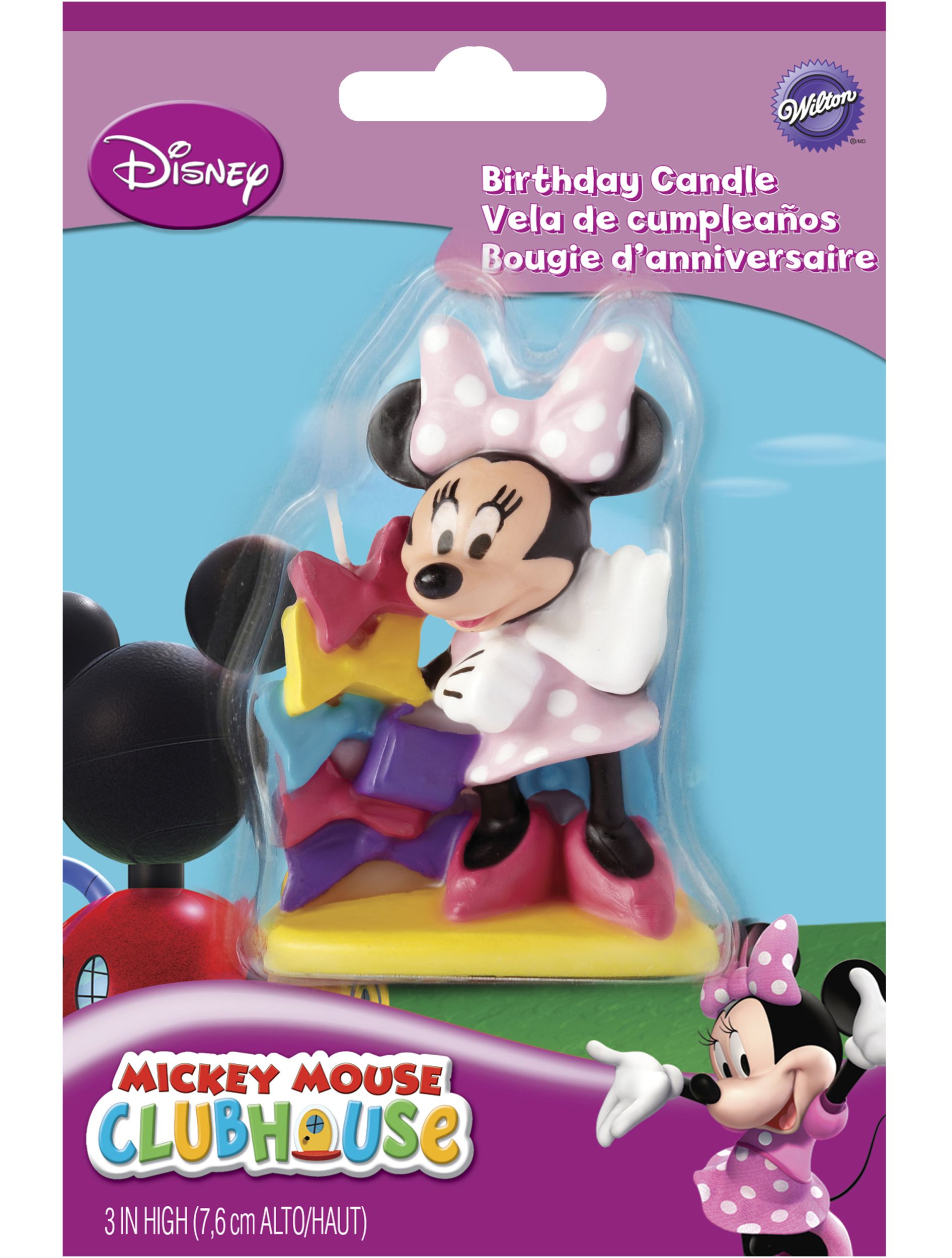 Disney Minnie Mouse Wilton Wax Candle, Pink, 3-in, for Birthday Party Front_Flat