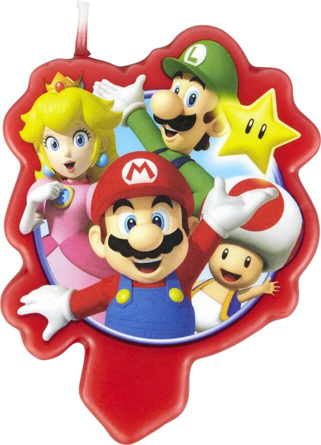 Nintendo Super Mario Bros Luigi/Mario/Princess Peach Wilton Wax Candle, Red/Blue/Yellow, 5.8-in, for Birthday Party Front_Flat