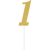 0-9 Number Glitter Cake Treat Topper, Gold, 6-in, for Birthday Party