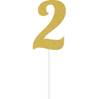 0-9 Number Glitter Cake Treat Topper, Gold, 6-in, for Birthday Party