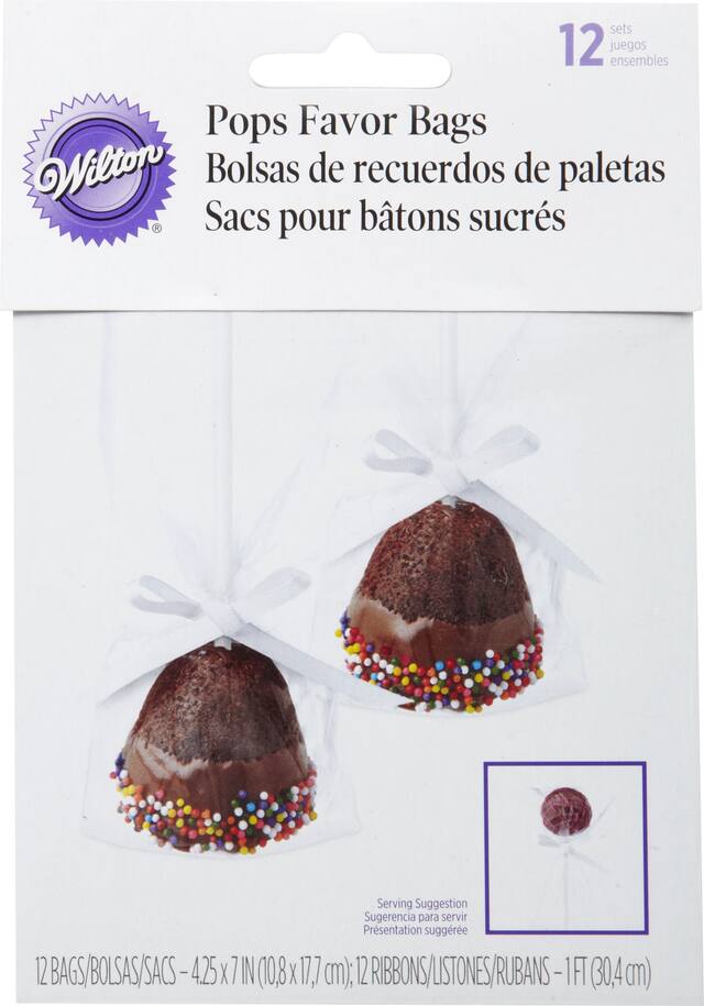 Wilton Rectangle Cello Cake Pop Single Treat Bag Kit with Ribbons, Clear, 7-in, 12-pk, for Birthday Party Front_Flat