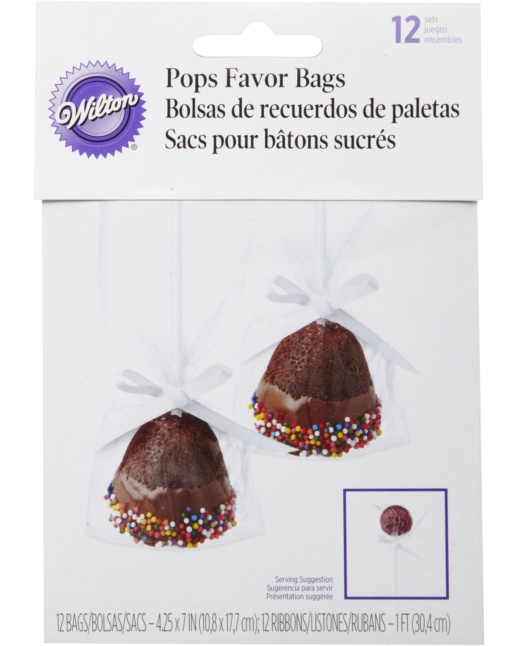 Wilton Rectangle Cello Cake Pop Single Treat Bag Kit with Ribbons, Clear, 7-in, 12-pk, for Birthday Party Front_Flat