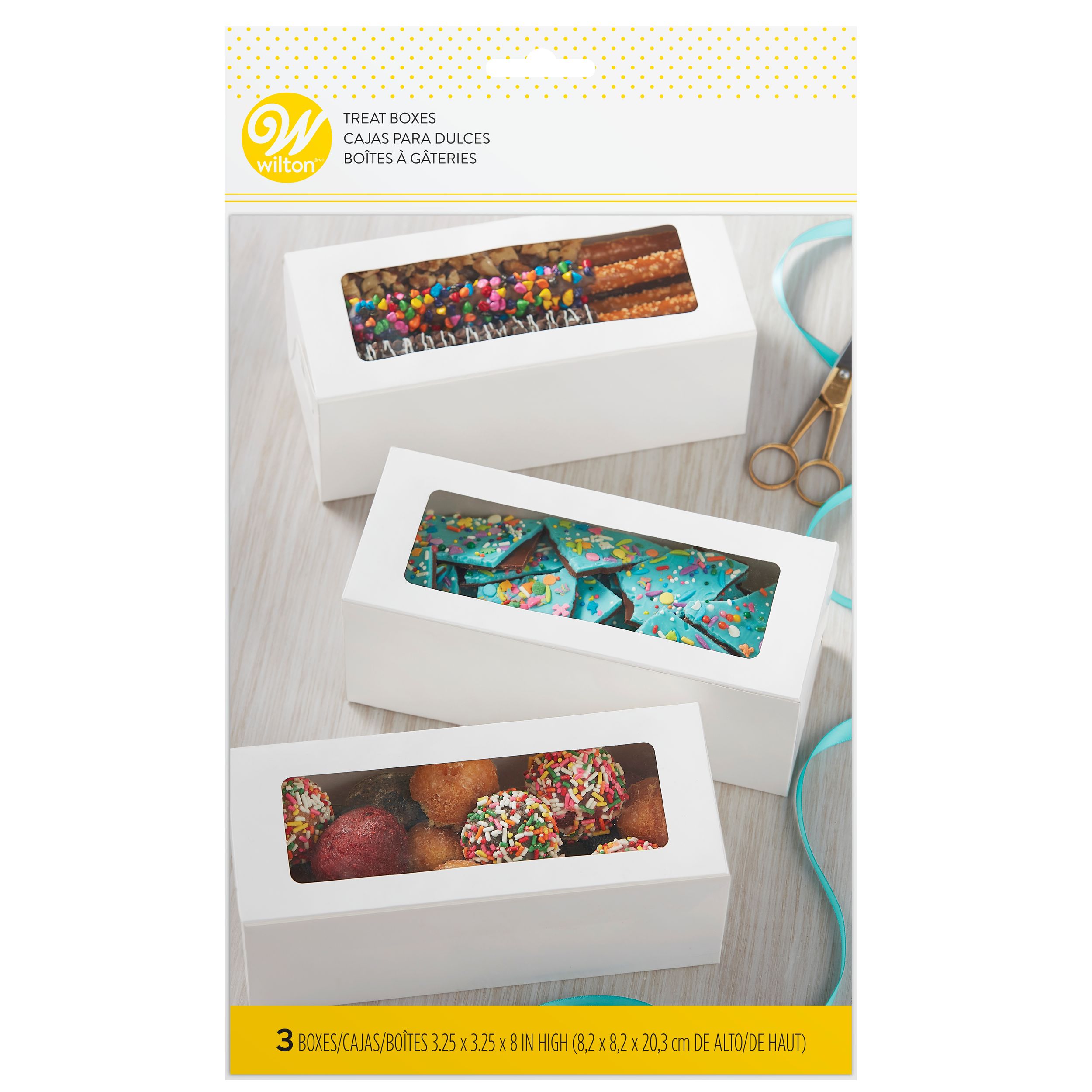 Wilton Rectangle Window Cookie Treat Party Boxes, White, 8-in, 3-pk, for Carrying Cake/Cupcakes/Cookies/Baked Goods Front_Flat
