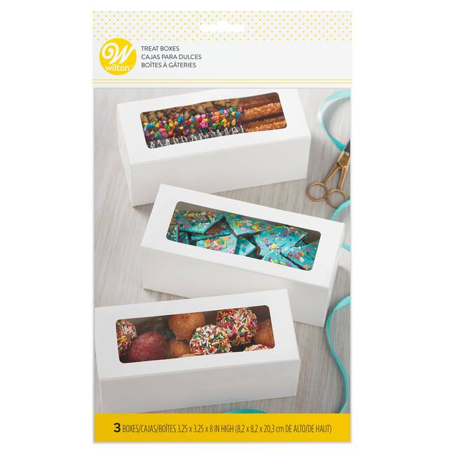 Boîtes à friandises de fête à fenêtre rectangulaire Wilton pour biscuit, blanc, 8 po, paq. 3, pour transporter des gâteaux/petits gâteaux/biscuits/produits de boulangerie Front_Flat