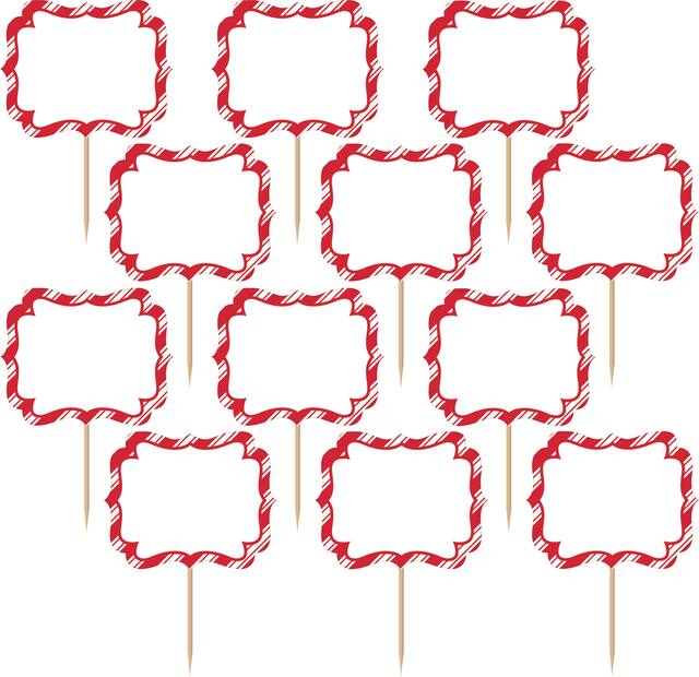 Pics à étiquette rayée, rouge et blanc, paq. 24 Front_Flat