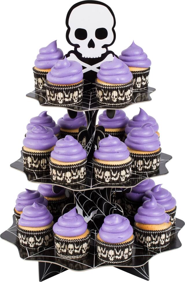 Support pour petits gâteaux, motif de crânes, peut contenir 24&nbsp;petits gâteaux Front_Elevated