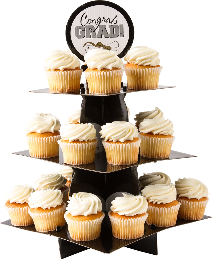 Graduation Cupcake Stand, Black/Gold/Silver | Party City