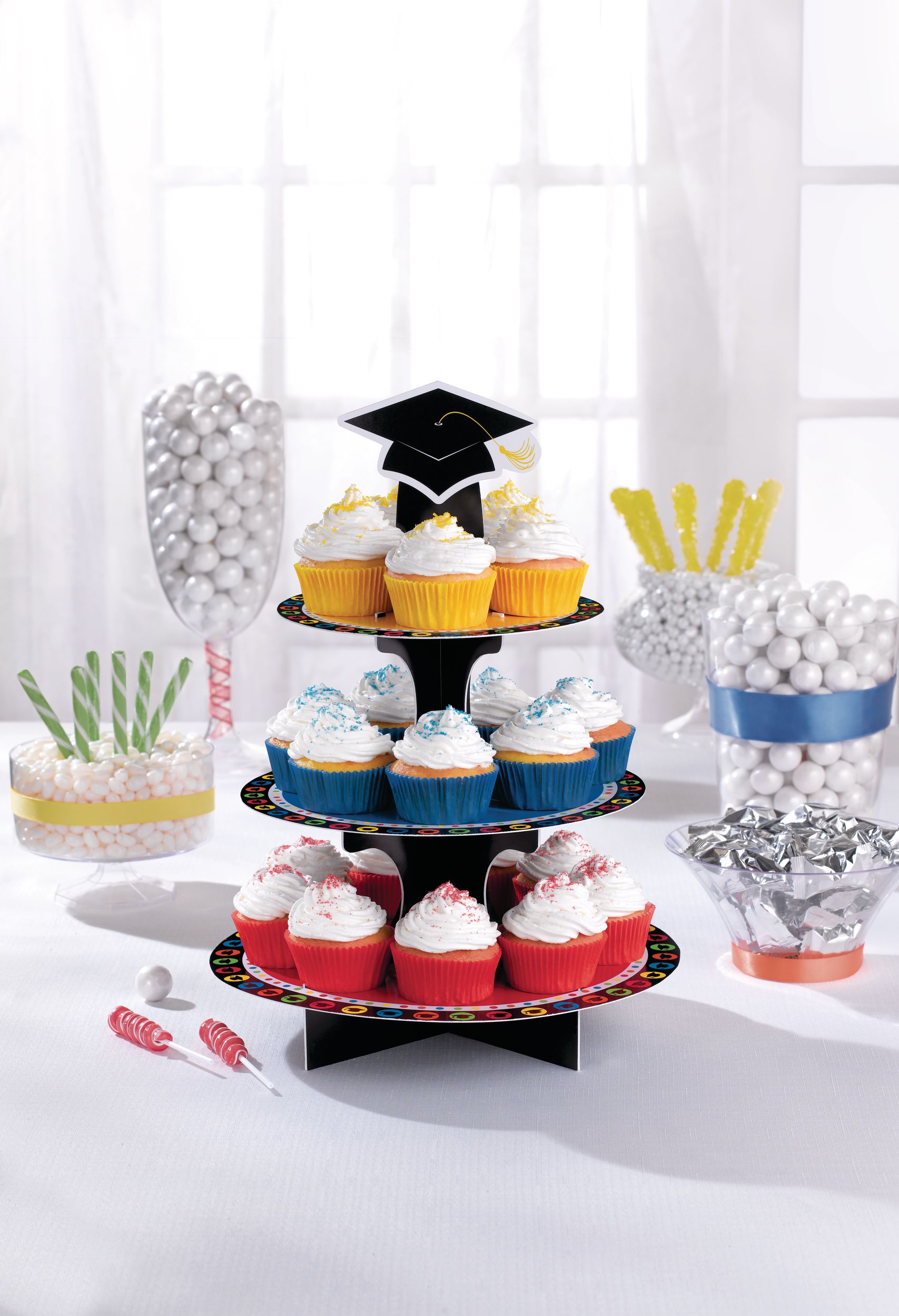 Support pour petits gâteaux obtention de diplôme multicolore Front_Elevated