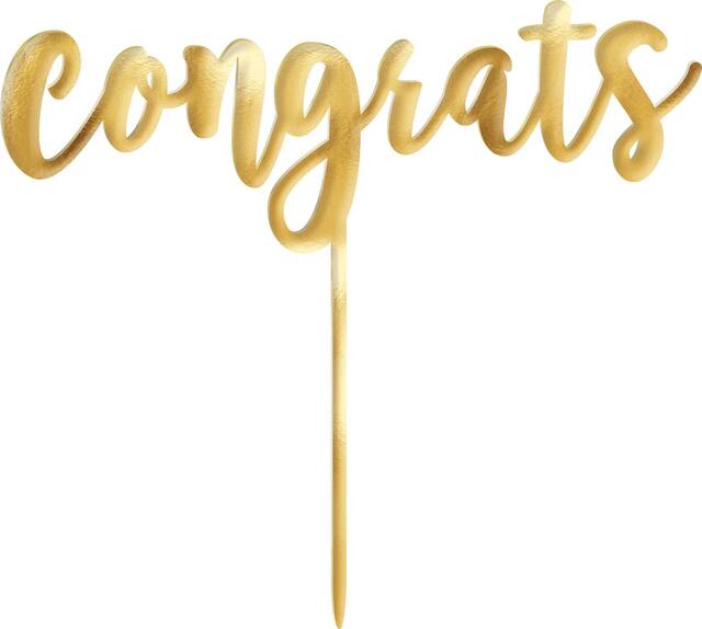 Décoration de gâteau Congrats, doré métallique Front_Flat