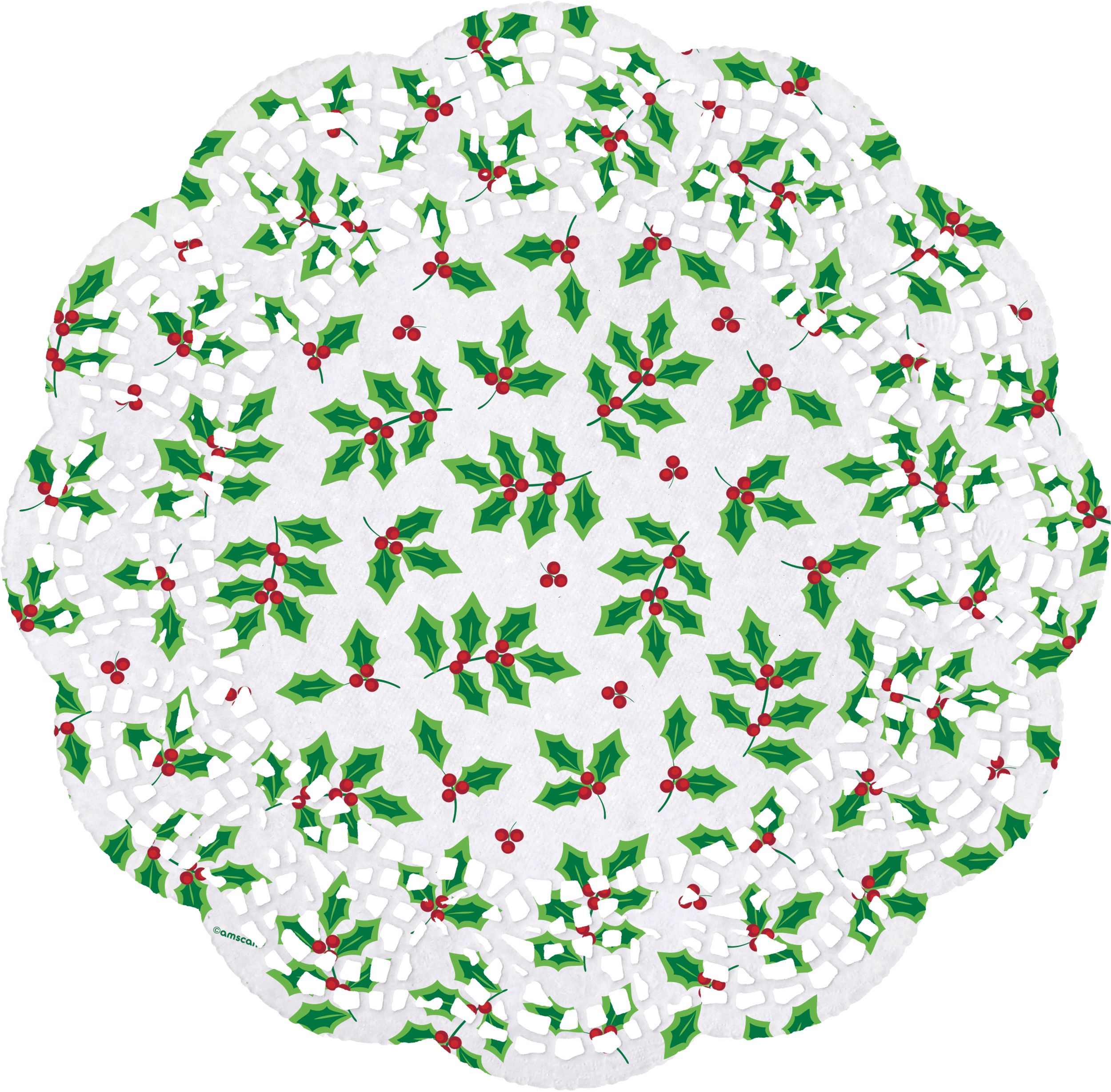 Round Paper Placemat Doilies, White/Red/Green, 10-in, 40-pk, for Christmas Front_Flat