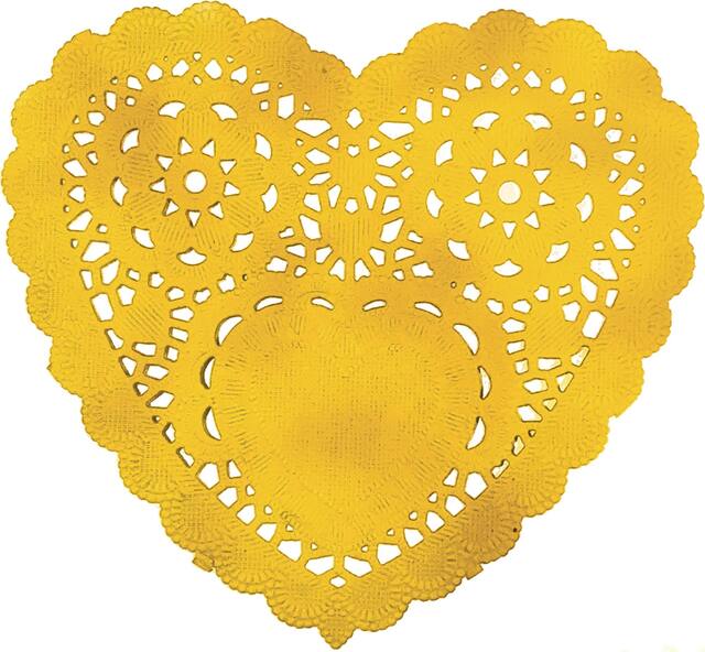 Napperons en dentelle en papier en forme de coeur, doré, 6 po, paq. 10, pour la Saint-Valentin Front_Flat