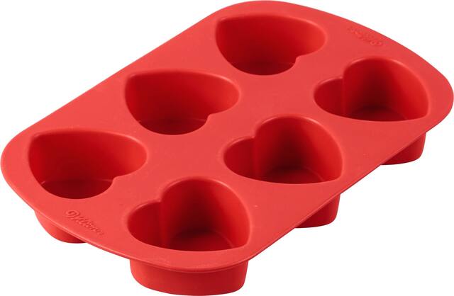 Wilton 6-Cavity Silicone Heart Mold for Valentine's Day/Birthday, Red Front_Angled_Right