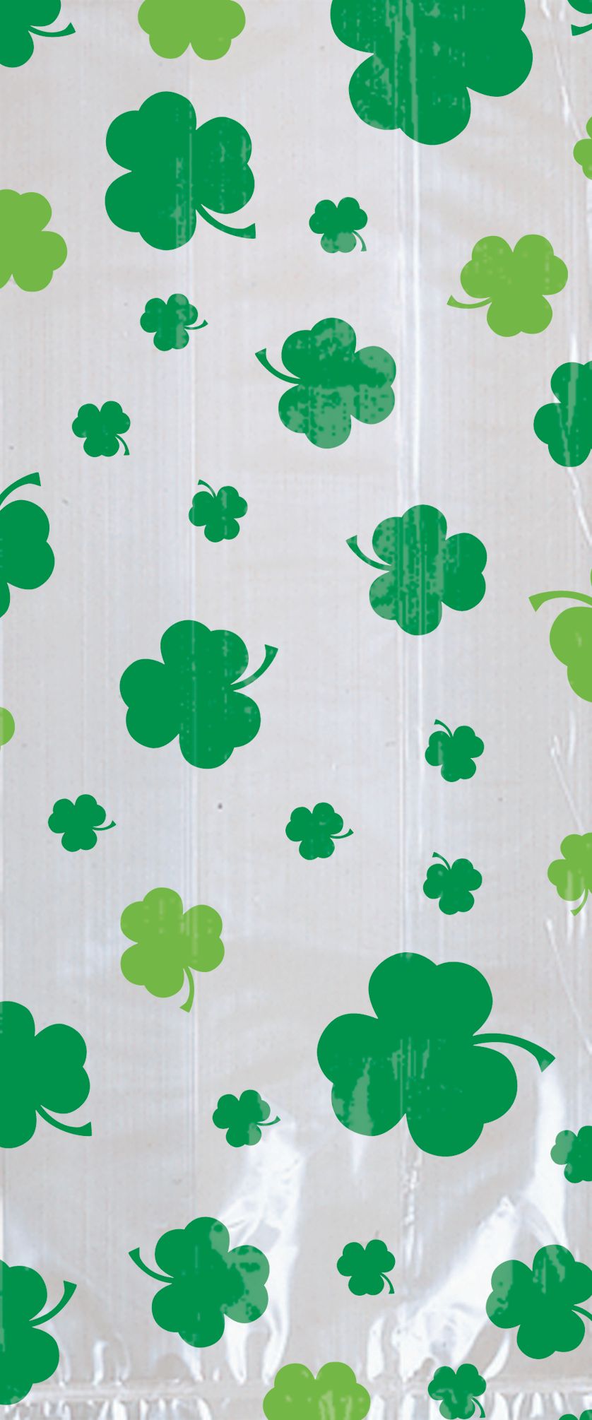 Sacs à friandises de fête en cellophane trèfles, transparent/vert, 9,5 po, paq. 20, pour la Saint-Patrick Overhead_Flat