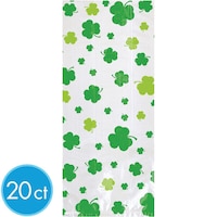 Cello Transparent Bags, Clear/Green, Shamrock, 11.5-in, 20-pk, for St. Patrick's Day Front_Flat