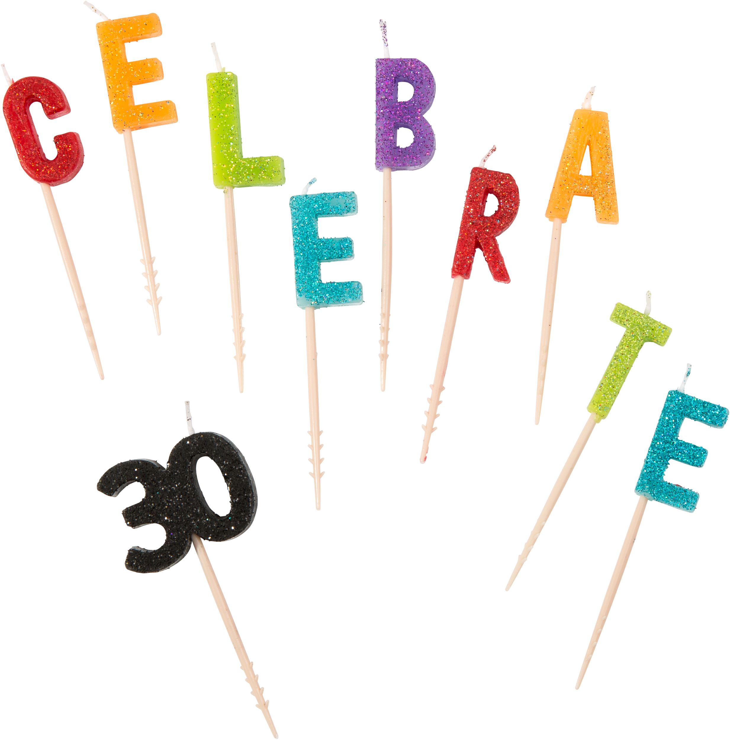 Glitter Celebrate 30 Birthday Toothpick Candle Set, 10-pc Front_Flat