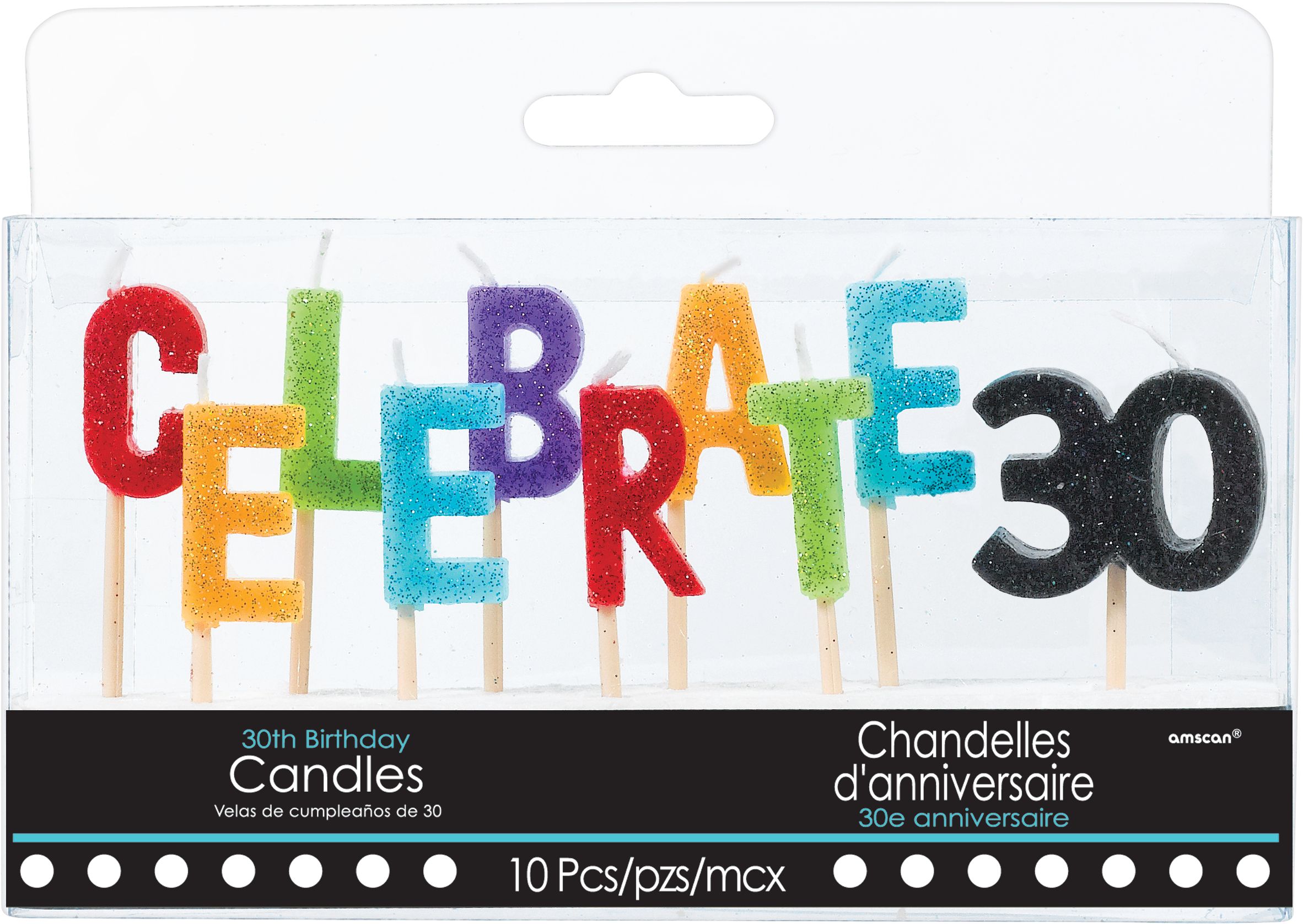Glitter Celebrate 30 Birthday Toothpick Candle Set, 10-pc Front_Flat