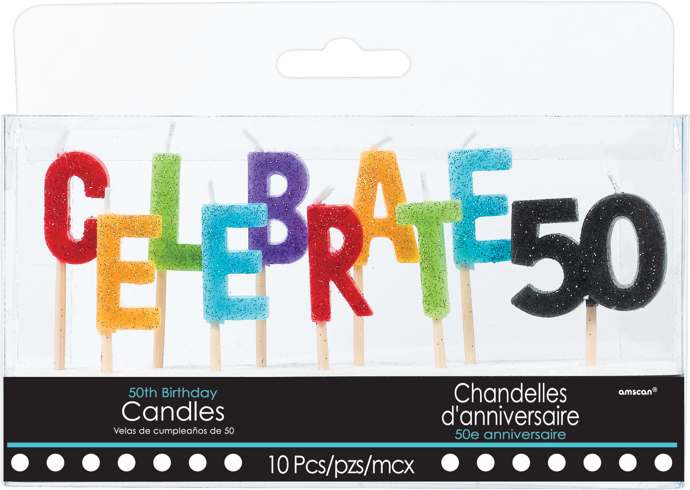 Glitter Celebrate 50 Birthday Toothpick Candle Set, 10-pc Front_Flat
