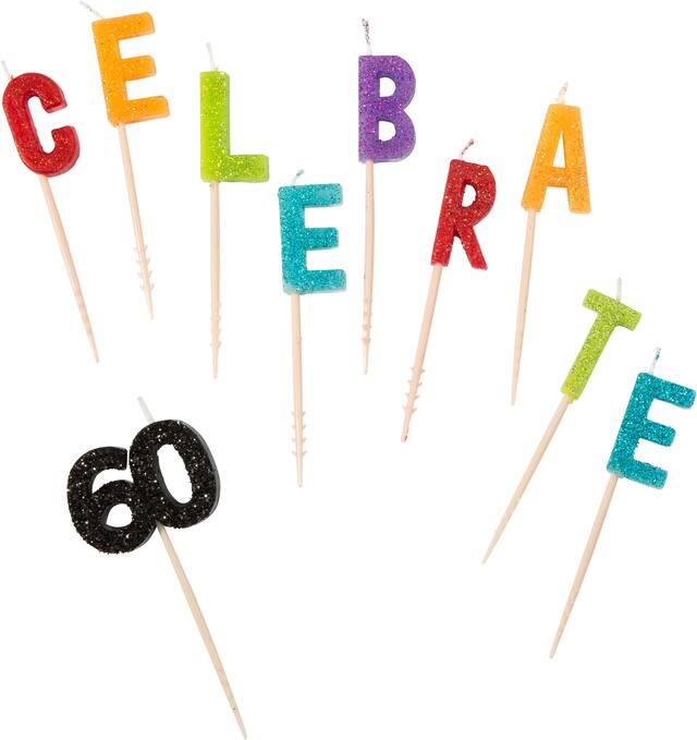 Bougies d'anniversaire étincelantes sur pique Celebrate 60, paq. 10 Front_Flat
